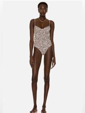 SIMKHAI Noa Swimsuit Palm Leaf Coffee Print One Piece XS NWT